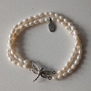 Faux Pearl Stretch Dragonfly Bracelet - small